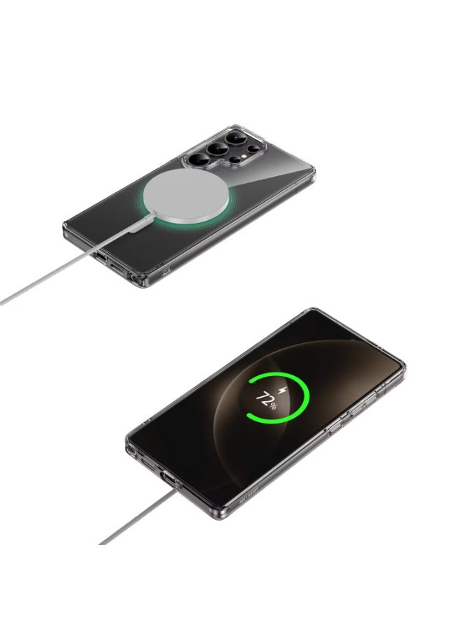 راكسوم جراب MagSafe Crystal Clear لهاتف Samsung Galaxy S25 Ultra بتقنية PC Hybrid، قبضة مريحة، حماية من السقوط، مغناطيس قوي، حافة مضادة للخدش - شفاف - Image 4