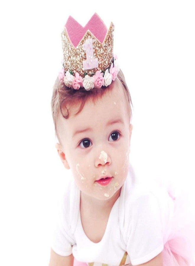 Golden Swallow First Birthday Crown Baby Girl Flower Tiara Headband Party Hat Hairband - Image 1