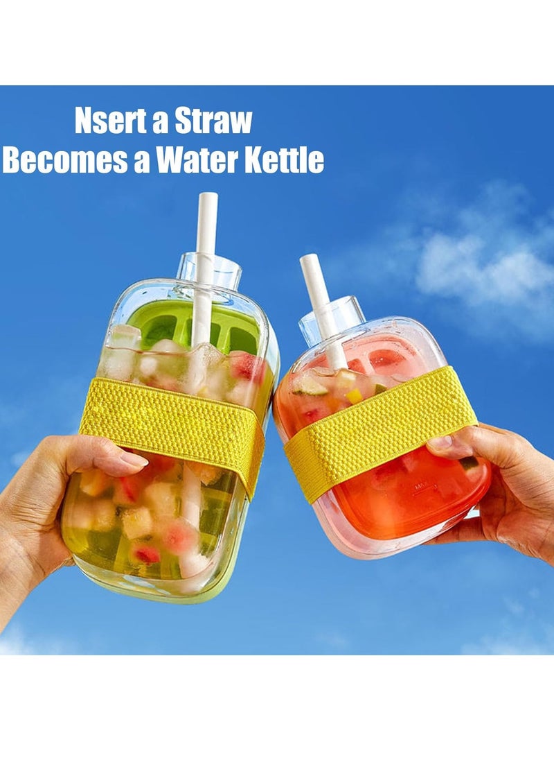 2 in 1 Creative Water Bottle Ice Cube Cube Tray - Make ice and store water in one, unlock a new experience of cold drinks!  Suitable for home refrigerator, car refrigeration, fitness hydration, etc.  (800ML)
