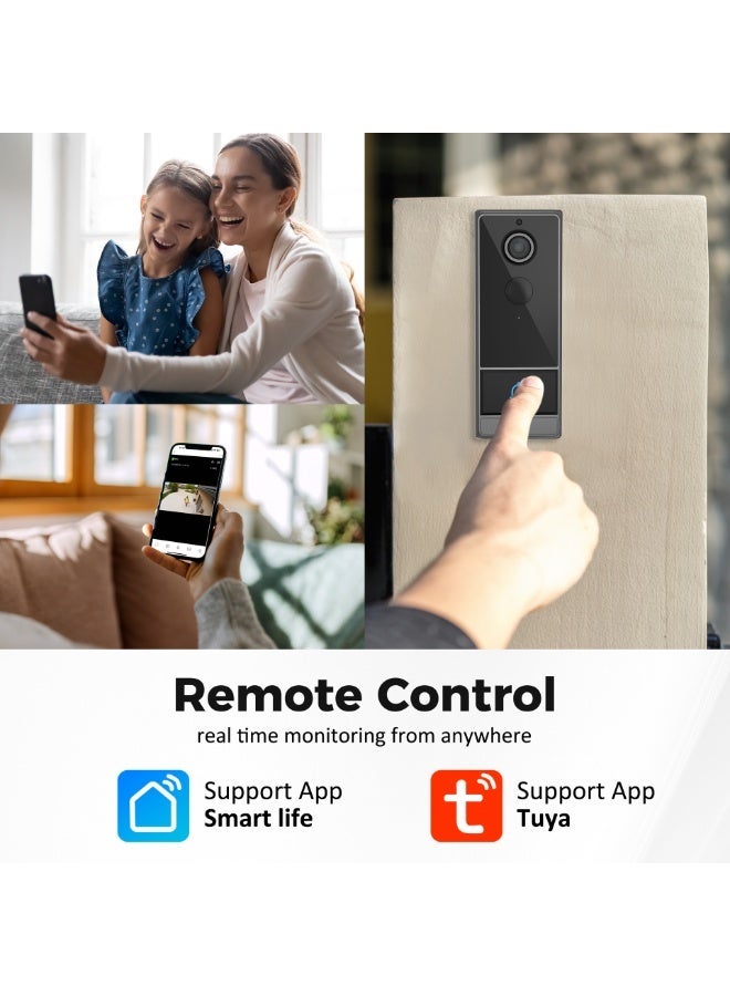 Tuya App Doorbell Camera Wireless, Video Doorbell, Smart Doorbell, Human Detection with PIR Sensor, Real Time Notifications, 2.4G Wi-Fi, 1080P HD Night Vision, Voice Changer, 2-Way Audio, 4000mah Rechargeable Battery - Image 3