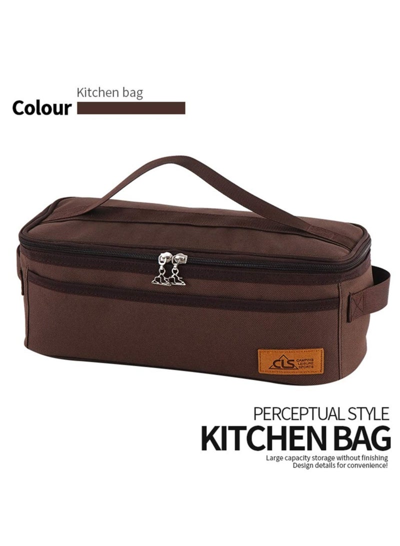 Excefore Camping Travel Cooking Utensils Organizer Travel Bag with Net Pockets, Portable Pouch for BBQ Camp Cookware Kitchen Kit,13x5.1x4.9inch, Oxford Cloth, Nylon, Metal - Image 4