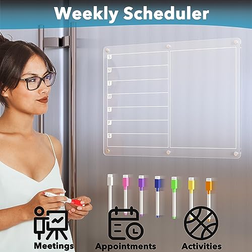 Neatsure لوحة بيضاء مغناطيسية قابلة للمسح الجاف من نيتشر، لوحة بيضاء شفافة للثلاجة، مذكرة قائمة المهام/قائمة البقالة، مع 8 أقلام ملونة، 15 × 11 - Image 4