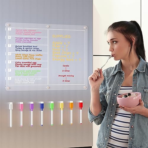 Neatsure لوحة بيضاء مغناطيسية قابلة للمسح الجاف من نيتشر، لوحة بيضاء شفافة للثلاجة، مذكرة قائمة المهام/قائمة البقالة، مع 8 أقلام ملونة، 15 × 11 - Image 2