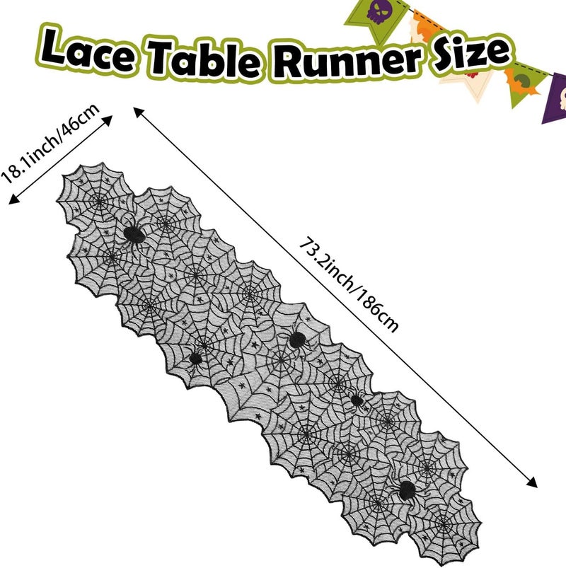 Libemskix Halloween Table Runner, Black Lace Spider Web Table Runner for Halloween Table Decor 18 X 73 Inch Gothic Spider Lace Cover Table Runner for Dining Table Centerpiece Halloween Decorations Indoor - Image 3