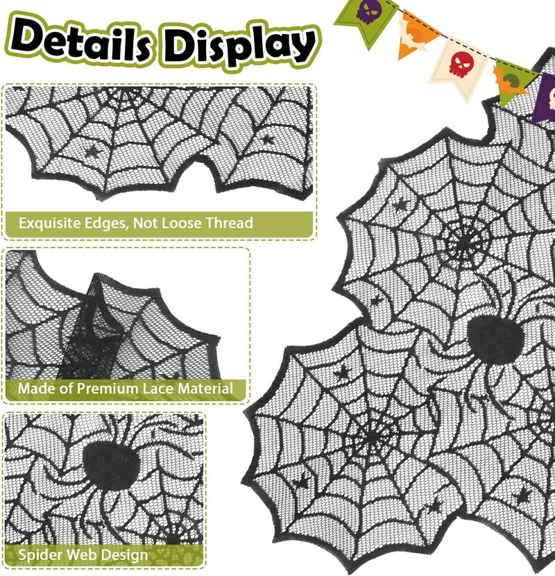 Libemskix Halloween Table Runner, Black Lace Spider Web Table Runner for Halloween Table Decor 18 X 73 Inch Gothic Spider Lace Cover Table Runner for Dining Table Centerpiece Halloween Decorations Indoor - Image 4