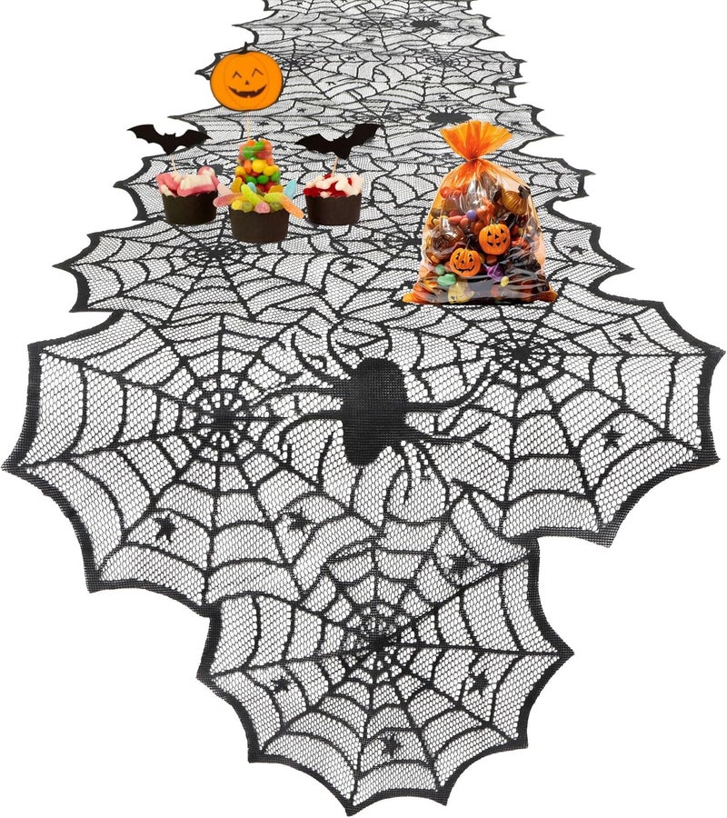Libemskix Halloween Table Runner, Black Lace Spider Web Table Runner for Halloween Table Decor 18 X 73 Inch Gothic Spider Lace Cover Table Runner for Dining Table Centerpiece Halloween Decorations Indoor - Image 1