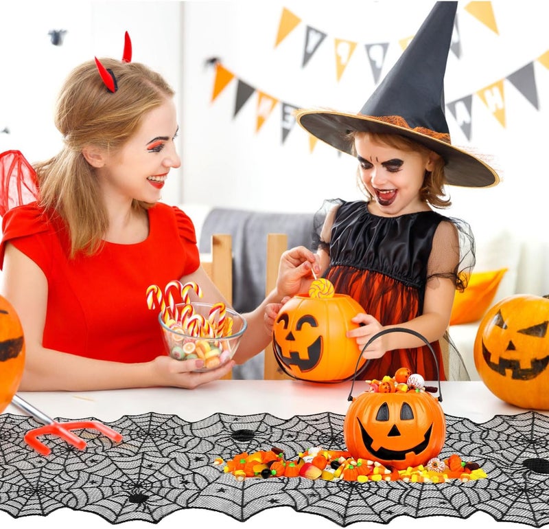 Libemskix Halloween Table Runner, Black Lace Spider Web Table Runner for Halloween Table Decor 18 X 73 Inch Gothic Spider Lace Cover Table Runner for Dining Table Centerpiece Halloween Decorations Indoor - Image 2