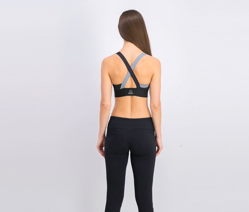 Reebok حمالة صدر ضغط للنساء، سوداء ورمادية - Image 4