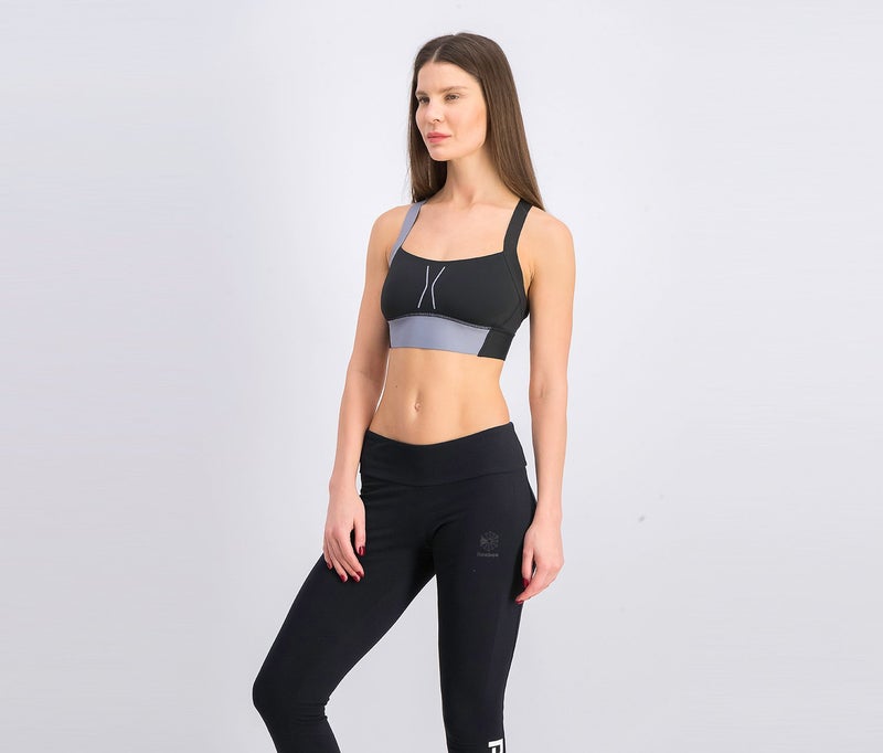 Reebok حمالة صدر ضغط للنساء، سوداء ورمادية - Image 2