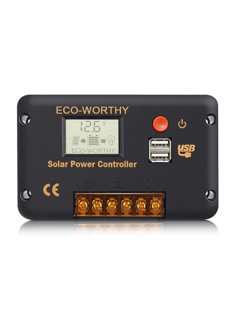 Excefore - 30A Solar Charger Controller, Solar Panel Battery Intelligent Regulator, with Dual USB Port Auto, PWM Positive Ground, LCD Display - Image 1