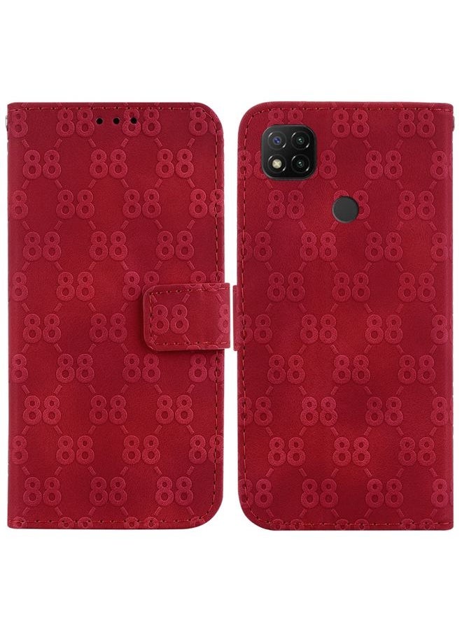 HuHa Case Cover For Xiaomi Redmi 9C Double 8-shaped Embossed Leather Phone Case Red 