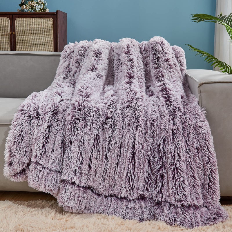 gONAAP Fuzzy Faux Fur Throw Blanket Frosty Purple Super Soft cozy Plush Fuzzy Shaggy Blanket for couch Sofa Bed (Frosty Purple  Throw(50x60))