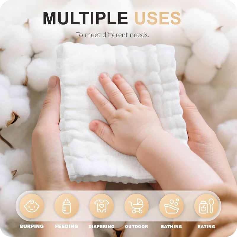 Cuddle Campus Baby Washcloths 6 Packs, Muslin Washcloths Baby,Cotton Burp Cloths, Extra Absorbent and Soft Wash Clothes for Newborns, 12x12 Inches - Image 5
