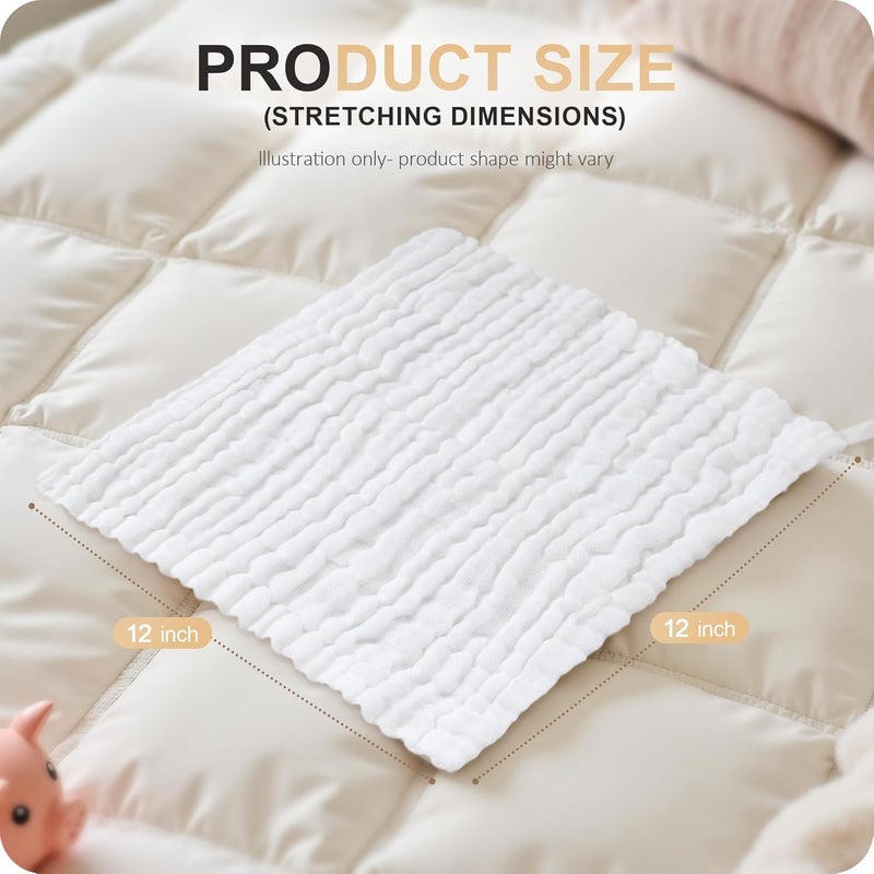 Cuddle Campus Baby Washcloths 6 Packs, Muslin Washcloths Baby,Cotton Burp Cloths, Extra Absorbent and Soft Wash Clothes for Newborns, 12x12 Inches - Image 2