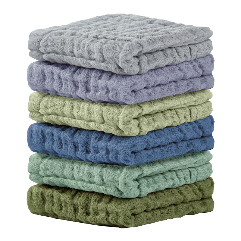 Cuddle Campus Baby Washcloths 6 Packs, Muslin Washcloths Baby,Cotton Burp Cloths, Extra Absorbent and Soft Wash Clothes for Newborns, 12x12 Inches - Image 1