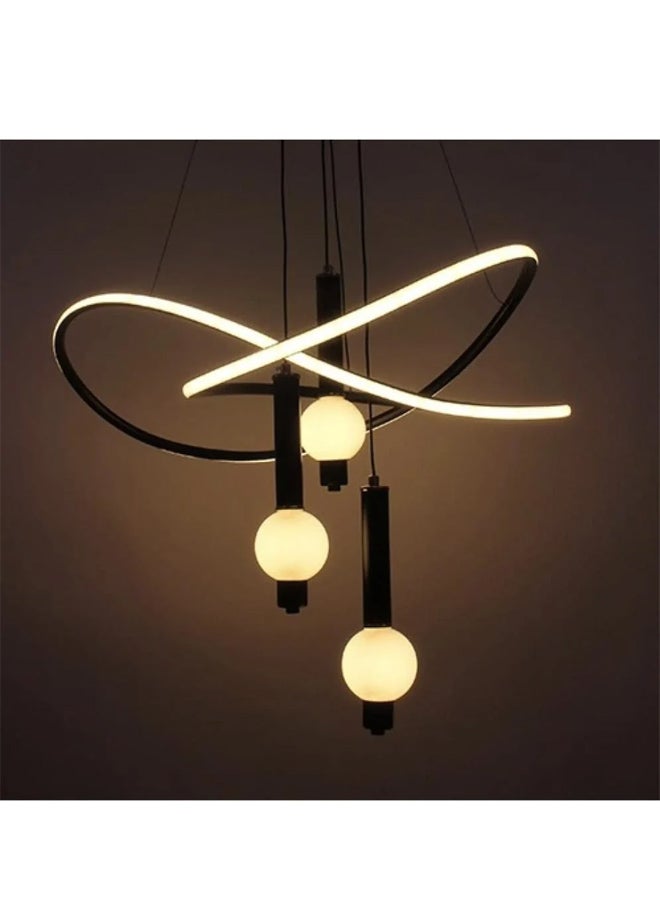 ثريا LED اسود مودرن بتصميم ديناميكي مع كرات زجاجية لإضاءة عصرية أنيقة باطار ذهبي  - Image 1