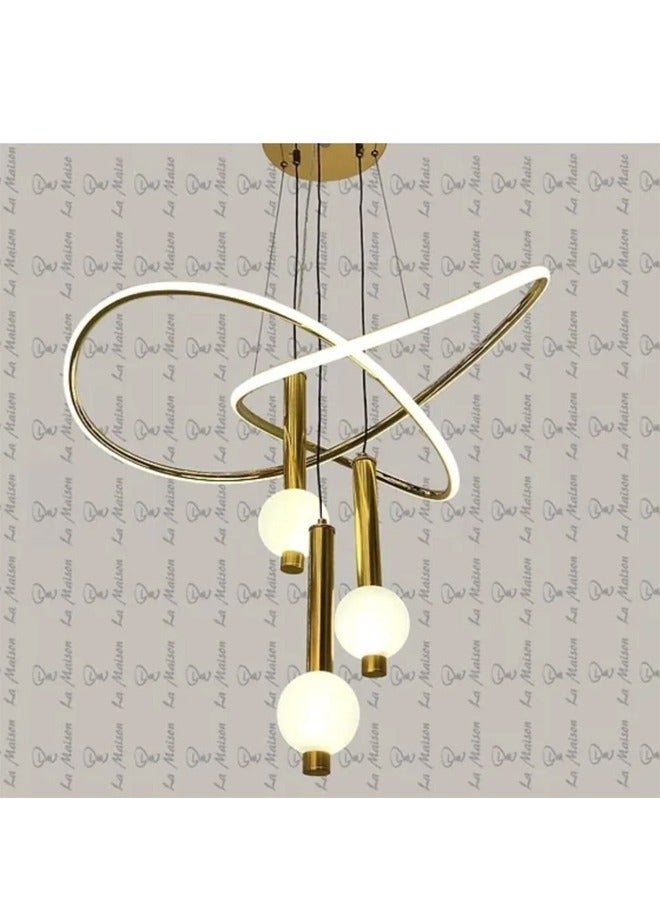 ثريا LED اسود مودرن بتصميم ديناميكي مع كرات زجاجية لإضاءة عصرية أنيقة باطار ذهبي  - Image 2