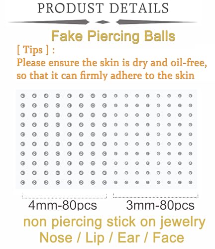 QWALIT Fake Piercings: Nose Ring, Septum, Lip, Ball Spikes, Labret Stud, Nose Stud, Stick-on Eyebrow, Snake Bites - Silver Black - Image 2