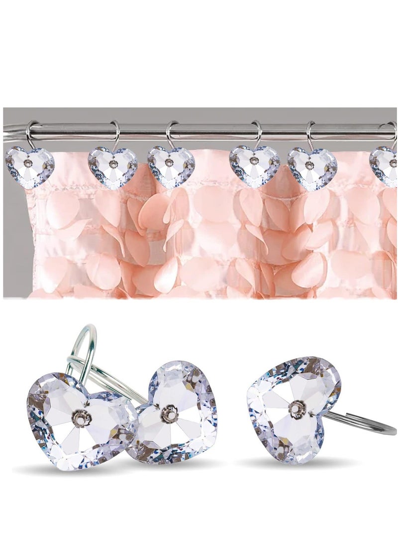 Clear Shower Curtain Hooks Rust Proof Shower Hooks for Bathroom Shower Curtain Shower Curtain Rings Metal Decorative Bath Crystal Diamond Shower Curtain Hooks Shower Curtain Decor Gift 12PCS - Image 1