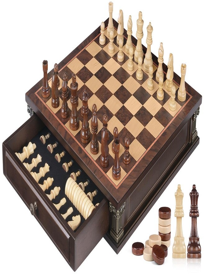 Peradix Magnetic Chess Set with 2 Built-in Storage Drawers, 15'' Wooden Strategy Board Games, 2 Extra Queens, Luxury Magnet Chess Game for Adults, Kids and Family Game Night, Gift Package - Image 1