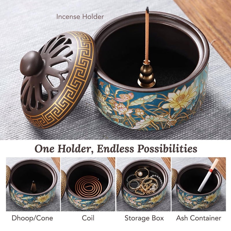 Ekhasa Ceramic Dhoop Dani Loban Burner Holder Stand for Home Dhup Kapoor Dani for Puja Sambrani Dhoop Holder Dhuni Burner Samrani Dhoop Batti Stand for Pooja Dhup Stand Incense Oud Burner - Image 4