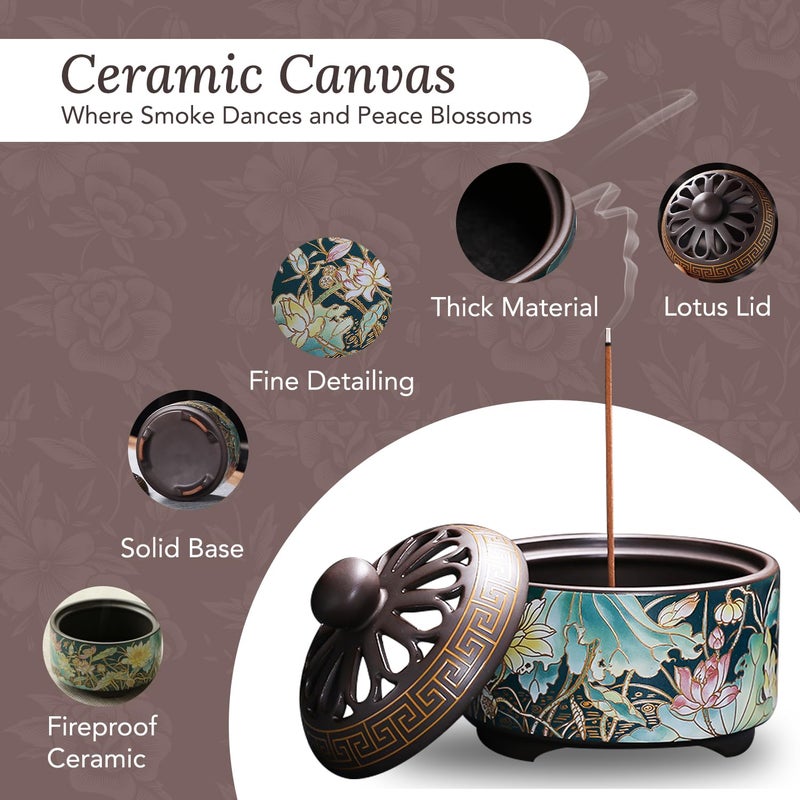 Ekhasa Ceramic Dhoop Dani Loban Burner Holder Stand for Home Dhup Kapoor Dani for Puja Sambrani Dhoop Holder Dhuni Burner Samrani Dhoop Batti Stand for Pooja Dhup Stand Incense Oud Burner - Image 3
