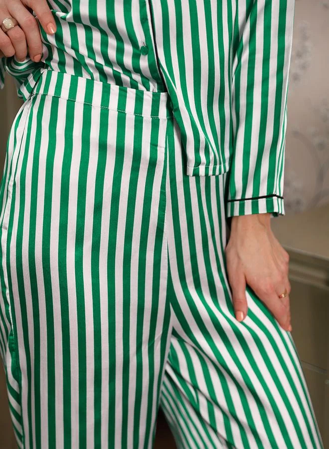 STREET 9 STREET 9 Satin Striped Lapel Collar Shirt and Pyjama Set