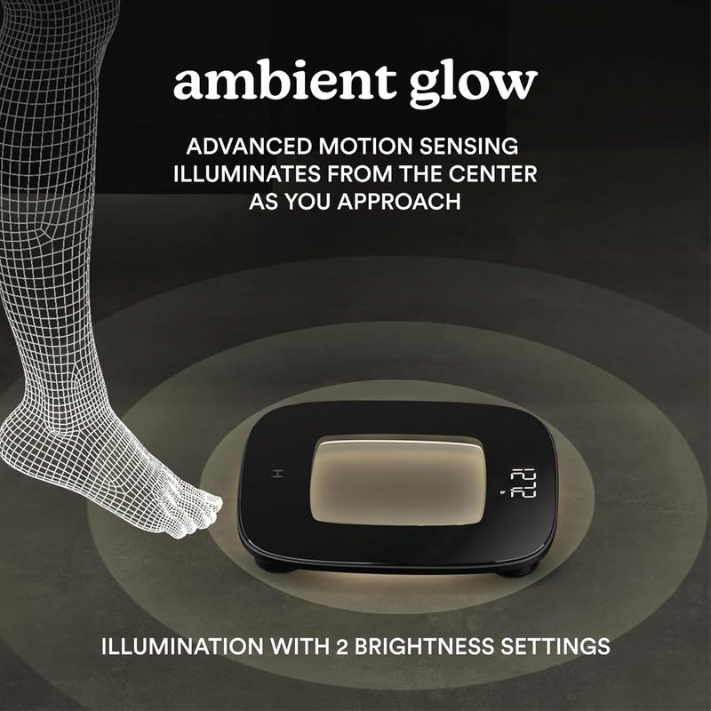 HoMedics ميزان حمام رقمي من هوميدكس مع استشعار الحركة وإضاءة محيطية مركزية زجاج مقسى أنيق قياس وزن عالي الدقة يصل إلى 400 رطل تصميم مستدام أسود - Image 5