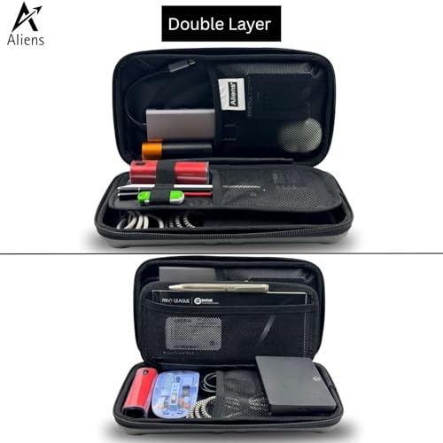 Aliens Large Travel Gadget Organiser Case Bag, Hardshell ABS Material, Shockproof, Water-Resistant Travel Storage Pouch for HDD/SSD, Gadget Organiser, Cable,Charger,Smartphone,airpods,Power Bank-Grey - Image 3