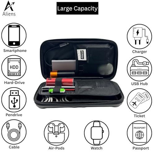 Aliens Large Travel Gadget Organiser Case Bag, Hardshell ABS Material, Shockproof, Water-Resistant Travel Storage Pouch for HDD/SSD, Gadget Organiser, Cable,Charger,Smartphone,airpods,Power Bank-Grey - Image 4