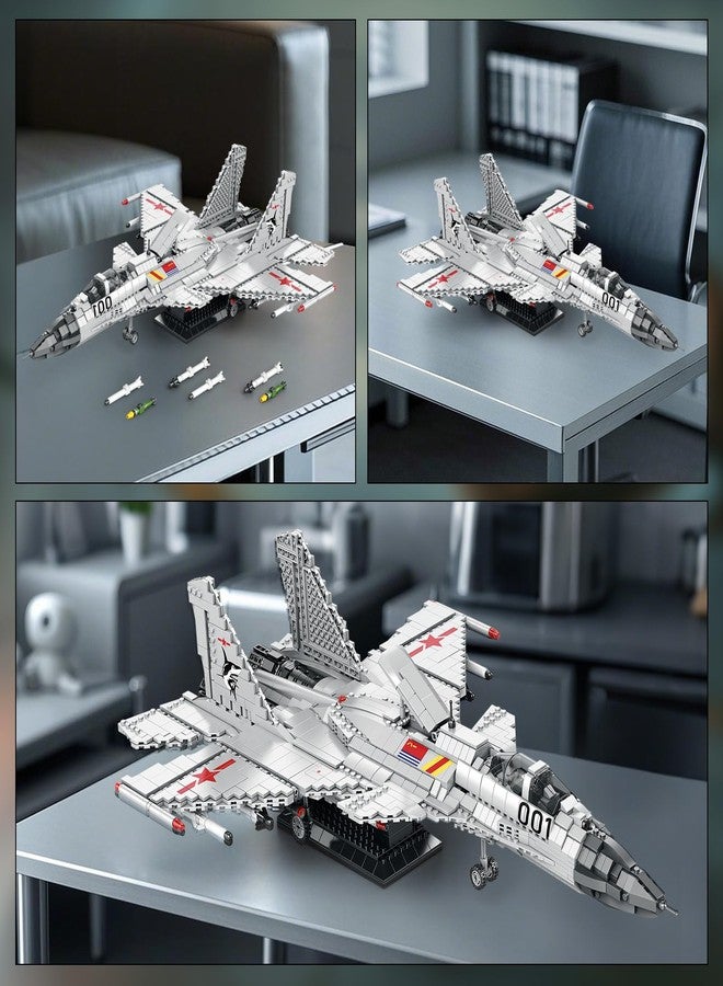Reobrix J-15 Fighter Jet Construction Sets for Adults, Military Flying Shark Fighter Display Model 33023, Technical Military Aircraft Collection Set, Toy Gifts for Aviation Fans Boys Girls from 14 - Image 3