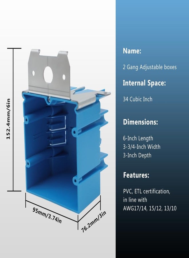 XGGYA 2 Gang Electrical Box Adjustable,Blue Electrical Boxes Plastic,34 Cubic Inch Plastic Outlet Box for Flexibly Adjusted,AWG Standard(1 Pack) - Image 3