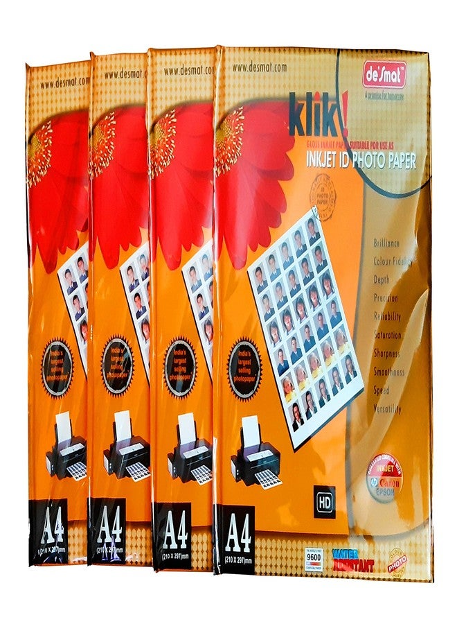 MAPEL ورق طباعة صور الهوية MAPEL Desmat Klik Inkjet بدقة 9600 نقطة في البوصة، وزن 180 جرام/متر مربع، مقاس A4 (80 ورقة) - Image 1