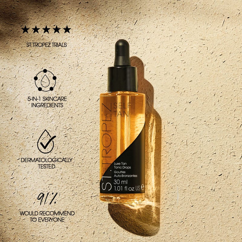 St.Tropez Luxe Tan Tonic Glow Drops, 5-in-1 Face Self Tanning Drops, Niacinamide, Hyaluronic Acid, Vitamin C & E, Vegan, Natural & Cruelty Free, 1 Fl Oz - Image 5