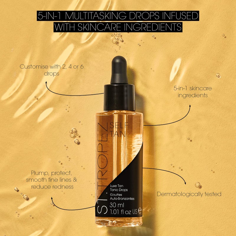 St.Tropez Luxe Tan Tonic Glow Drops, 5-in-1 Face Self Tanning Drops, Niacinamide, Hyaluronic Acid, Vitamin C & E, Vegan, Natural & Cruelty Free, 1 Fl Oz - Image 2
