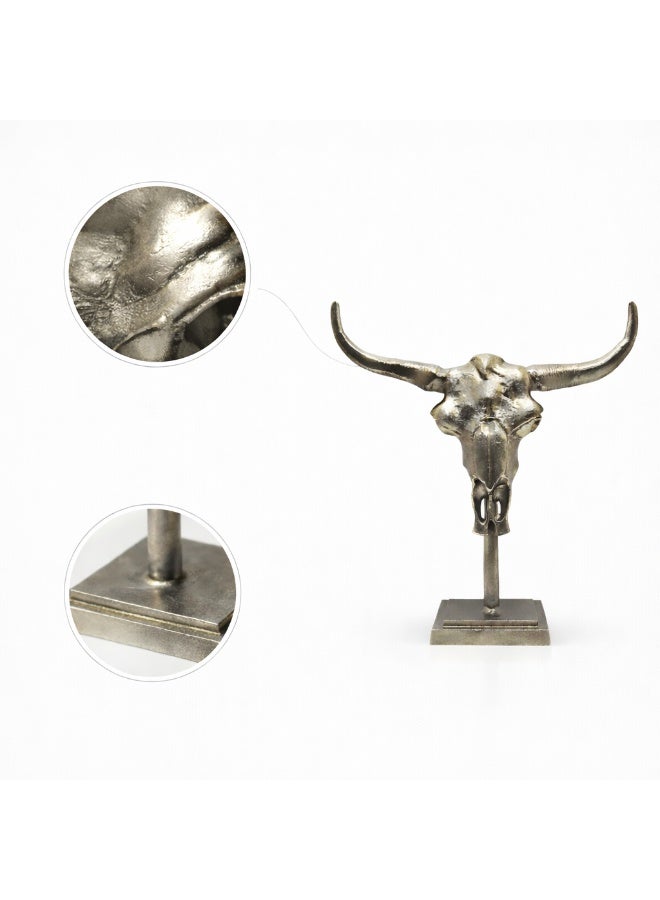 Handmade Aluminum Bull Skull Decor Accent, Luxury Tabletop Sculpture - Image 2