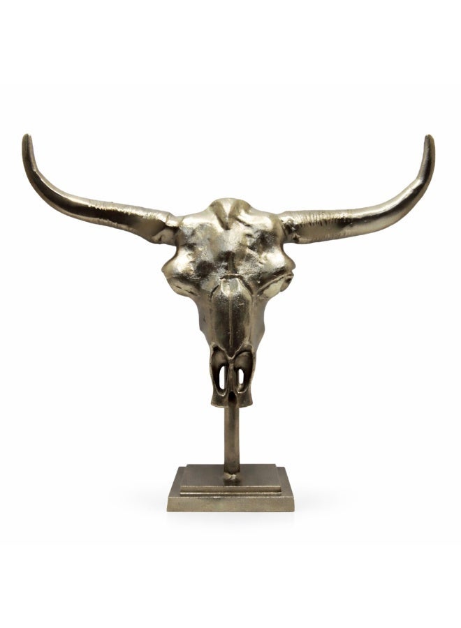Handmade Aluminum Bull Skull Decor Accent, Luxury Tabletop Sculpture - Image 3