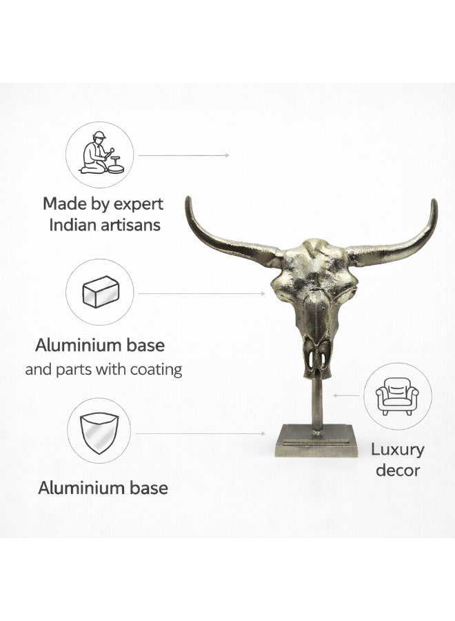 Handmade Aluminum Bull Skull Decor Accent, Luxury Tabletop Sculpture - Image 5