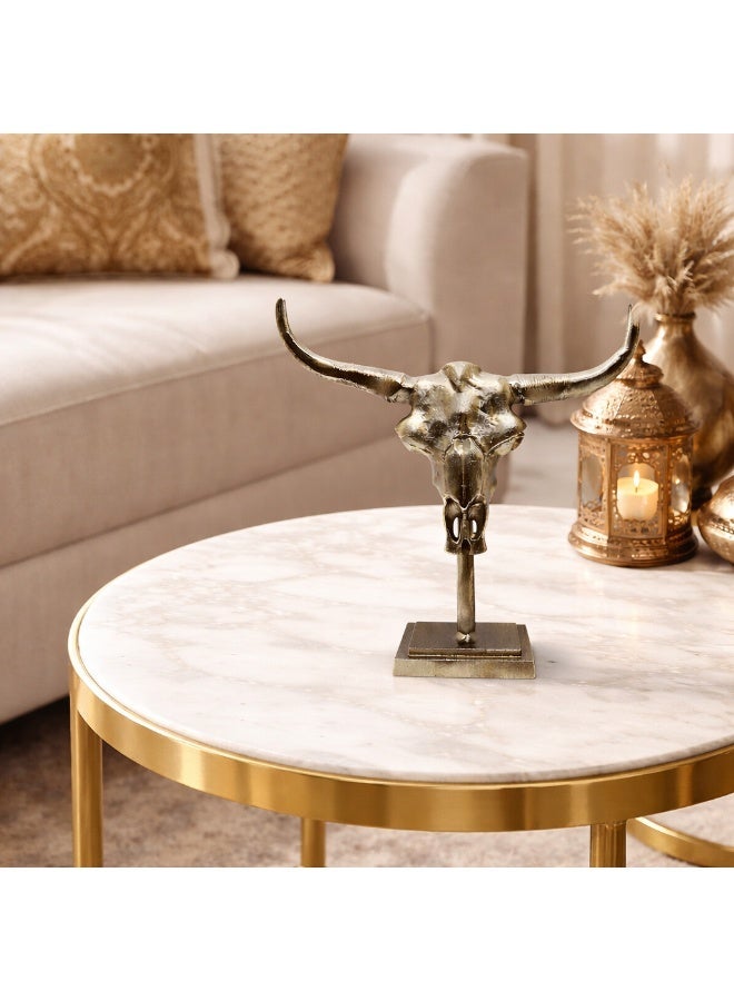 Handmade Aluminum Bull Skull Decor Accent, Luxury Tabletop Sculpture - Image 1