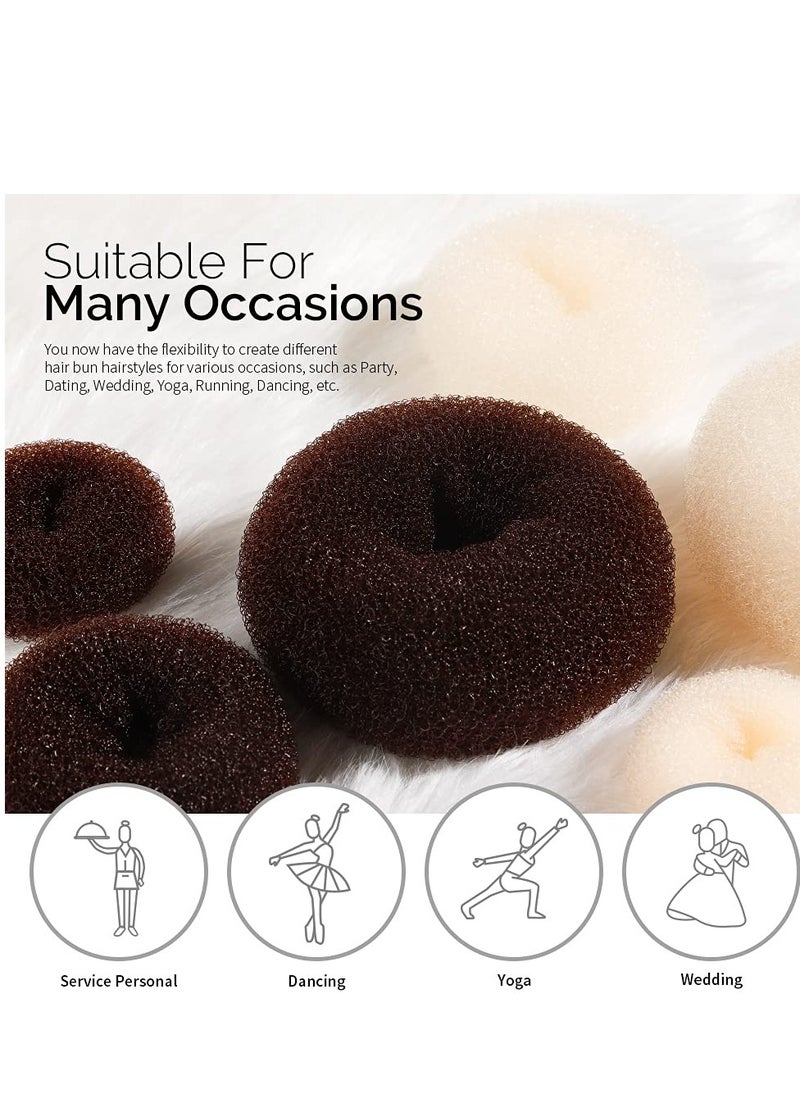 FANDAMEI FANDAMEI Hair Donut Bun Makers Set - 4 Dark Brown & 4 Beige (2 Extra-Large, 2 Large, 2 Medium, 2 Small), 5 Elastic Bands, 20 Hair Pins  - Image 3