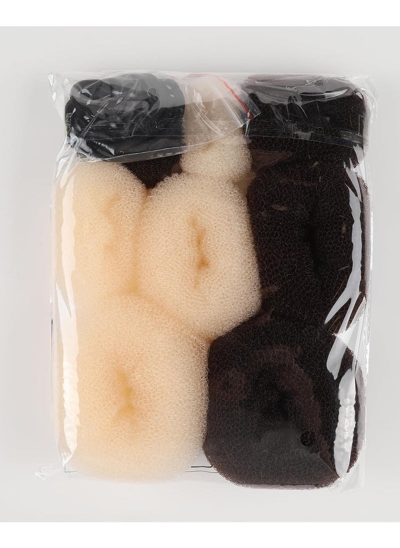 FANDAMEI FANDAMEI Hair Donut Bun Makers Set - 4 Dark Brown & 4 Beige (2 Extra-Large, 2 Large, 2 Medium, 2 Small), 5 Elastic Bands, 20 Hair Pins  - Image 5