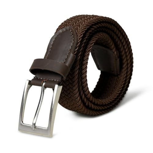 MaheTri Braided Canvas Stretchable Leather Belt, Premium Woven fabric Adjustable & Hole Free Belt for Men & Women (Black, Brown, Cream Black, Cream Brown) (Brown, 46"-48" Waist Adjustable) - Image 1