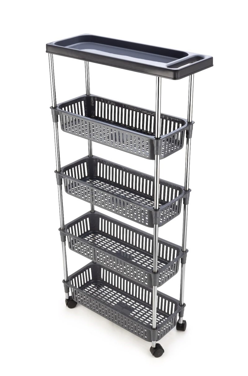 Rasvesh Plastic-Stainless Steel Fruit & Vegetable 4+1 Stand Kitchen Trolley | Fruit Basket | Vegetable Basket | Onion Potato Rack for Kitchen | Vegetable Stand for Kitchen (4+1 Layer Rack) - Image 1