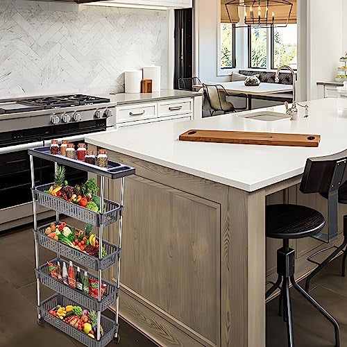 Rasvesh Plastic-Stainless Steel Fruit & Vegetable 4+1 Stand Kitchen Trolley | Fruit Basket | Vegetable Basket | Onion Potato Rack for Kitchen | Vegetable Stand for Kitchen (4+1 Layer Rack) - Image 3