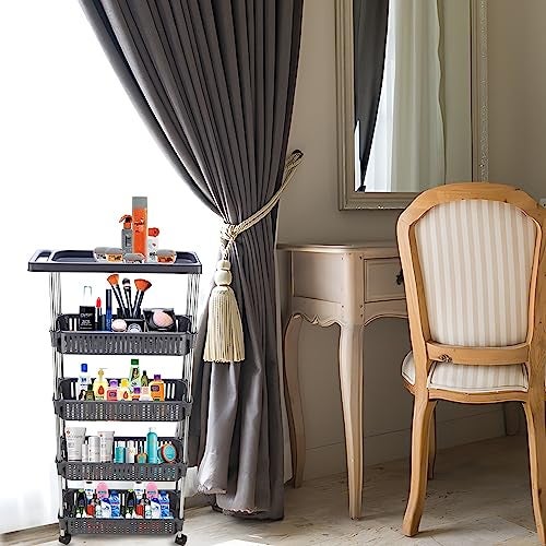 Rasvesh Plastic-Stainless Steel Fruit & Vegetable 4+1 Stand Kitchen Trolley | Fruit Basket | Vegetable Basket | Onion Potato Rack for Kitchen | Vegetable Stand for Kitchen (4+1 Layer Rack) - Image 4