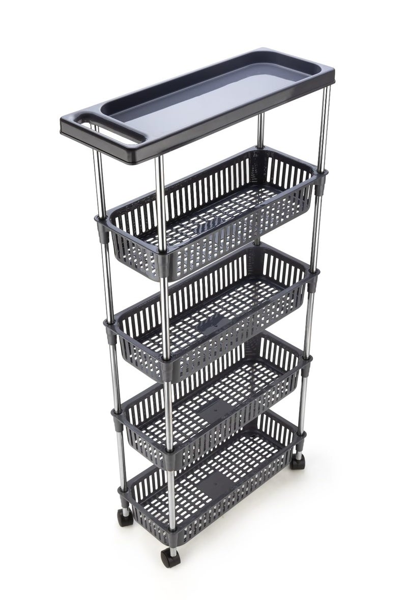 Rasvesh Plastic-Stainless Steel Fruit & Vegetable 4+1 Stand Kitchen Trolley | Fruit Basket | Vegetable Basket | Onion Potato Rack for Kitchen | Vegetable Stand for Kitchen (4+1 Layer Rack) - Image 2