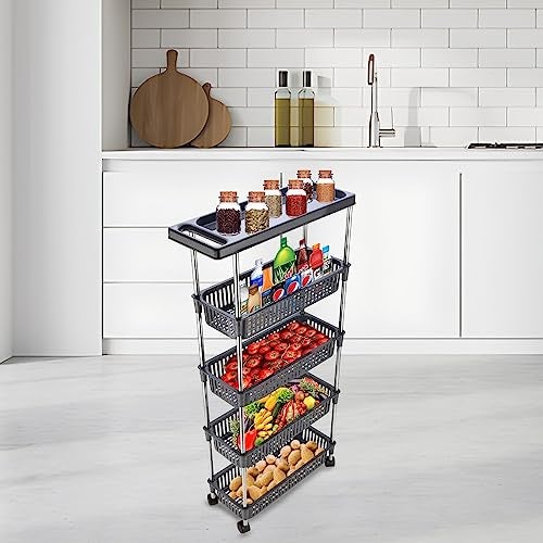 Rasvesh Plastic-Stainless Steel Fruit & Vegetable 4+1 Stand Kitchen Trolley | Fruit Basket | Vegetable Basket | Onion Potato Rack for Kitchen | Vegetable Stand for Kitchen (4+1 Layer Rack) - Image 5