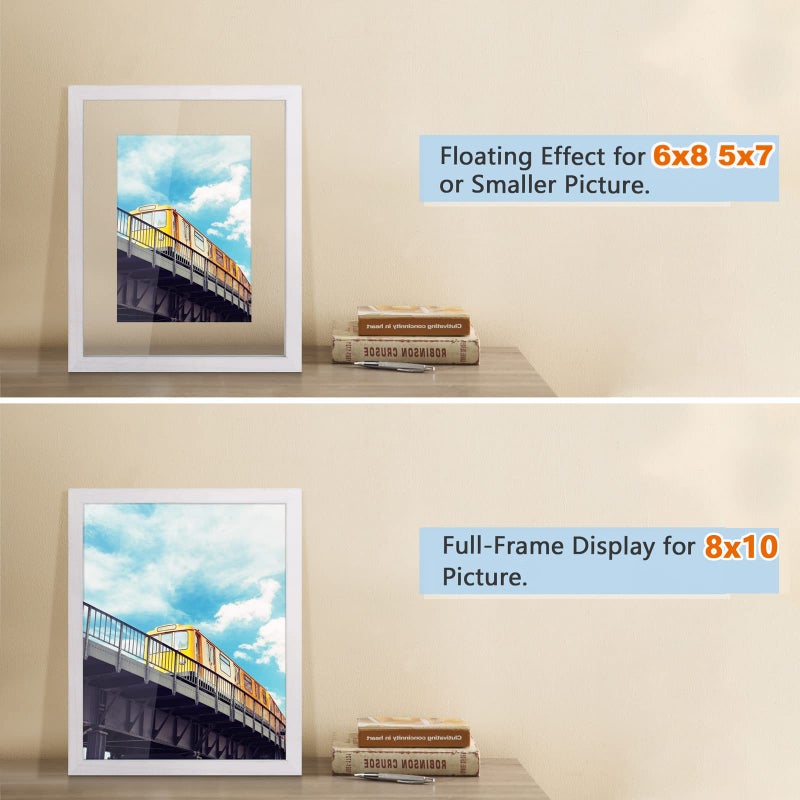 DLQuarts 8x10 Floating Photo Picture Frame  Floating Display for 6x8  5x7  3.5x5 or Full Display 8x10 Photos  Solid Wood  2 Pack  White - Image 2