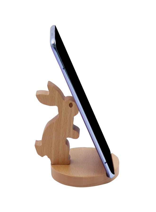 MOSSTYUS Cute Rabbit Cell Phone Stand Wooden Phone Stand Animal Universal Cell Phone Holder Desktop for All Mobile Smart Phone - Image 1