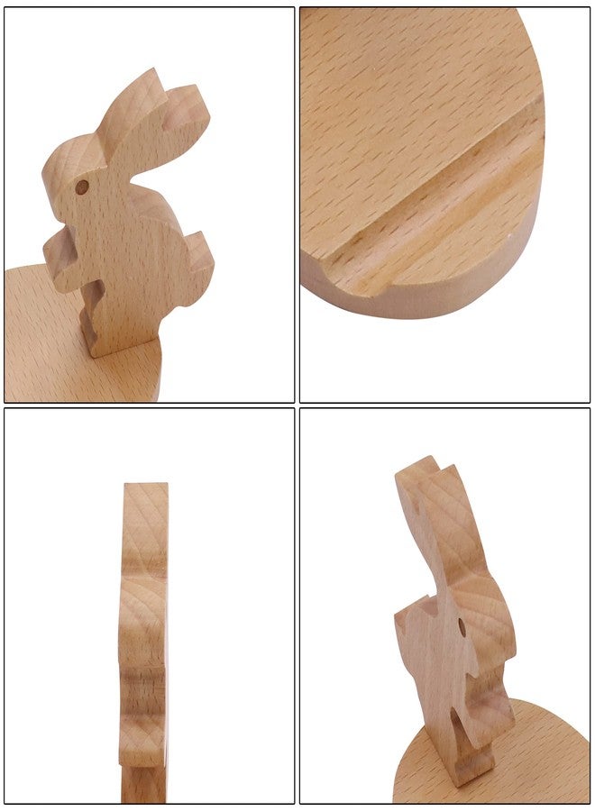 MOSSTYUS Cute Rabbit Cell Phone Stand Wooden Phone Stand Animal Universal Cell Phone Holder Desktop for All Mobile Smart Phone - Image 4